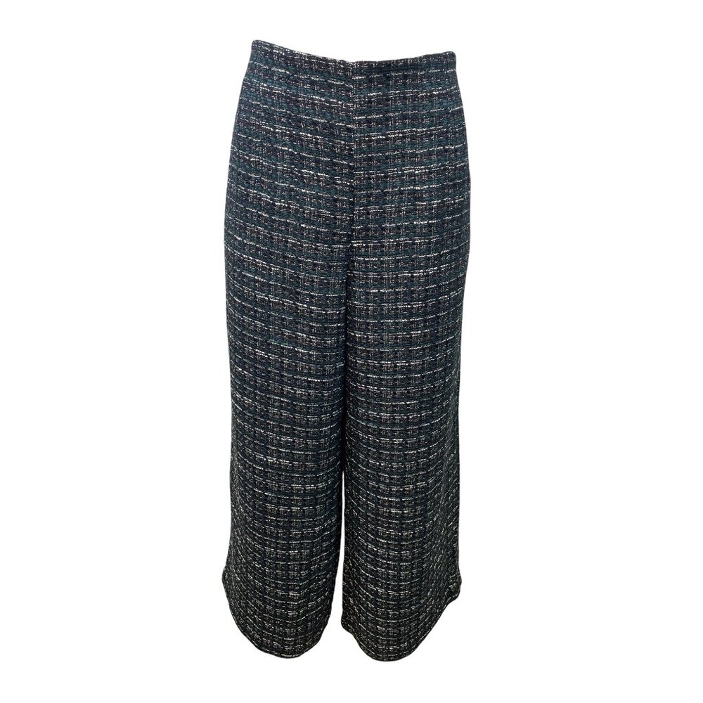 Loft Womens Tweed Wide-Leg Crop Pants Black/Green Size 12  - New